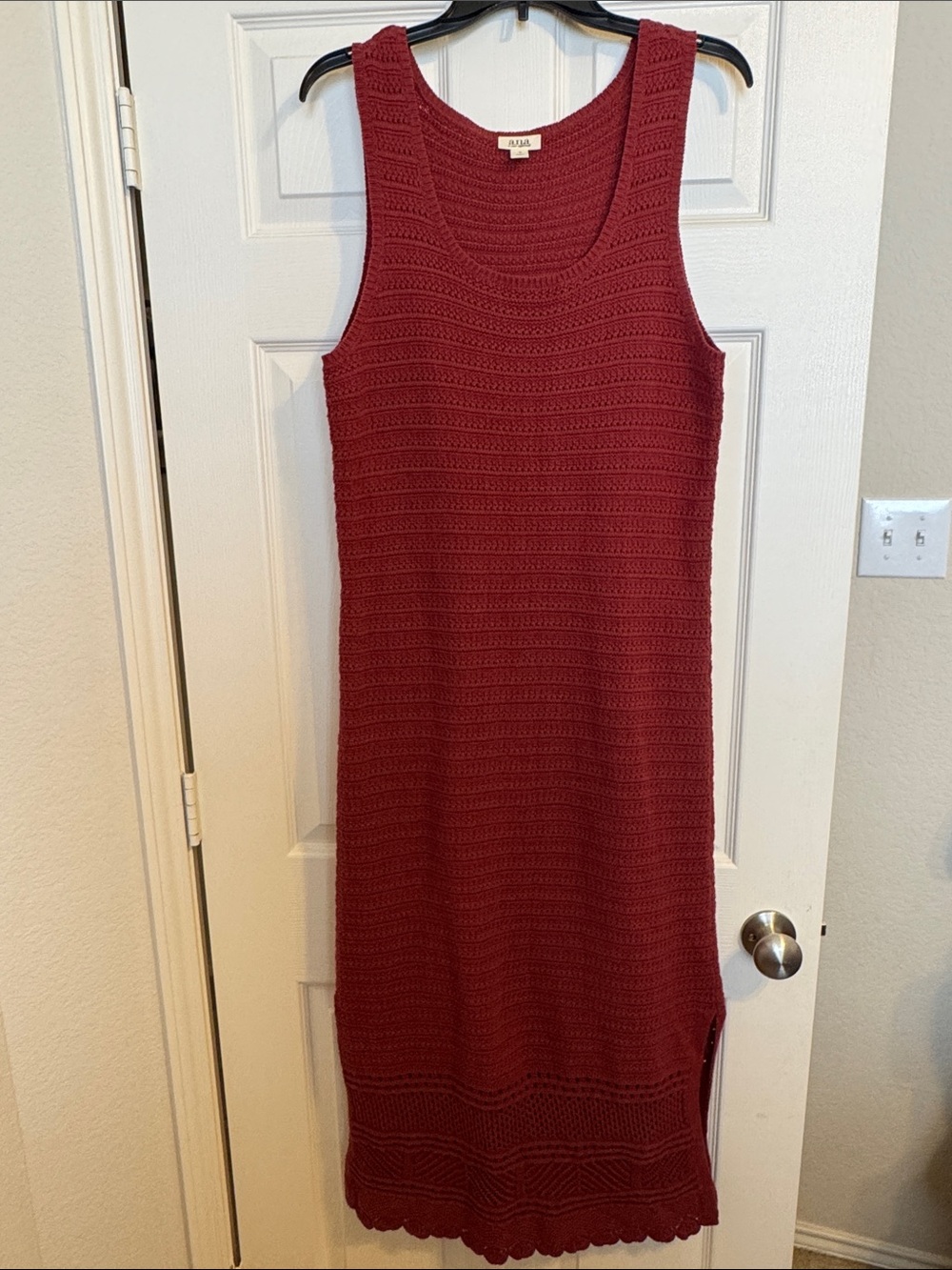 ANA Burgundy Crochet Tank Midi Dress